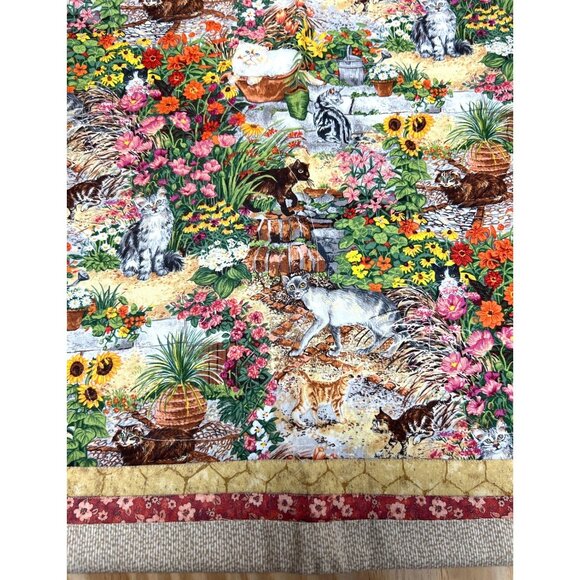 Handmade Quilted Wall Hanging, Cats In The Garden 37'' x 22'' - Picture 5 of 11